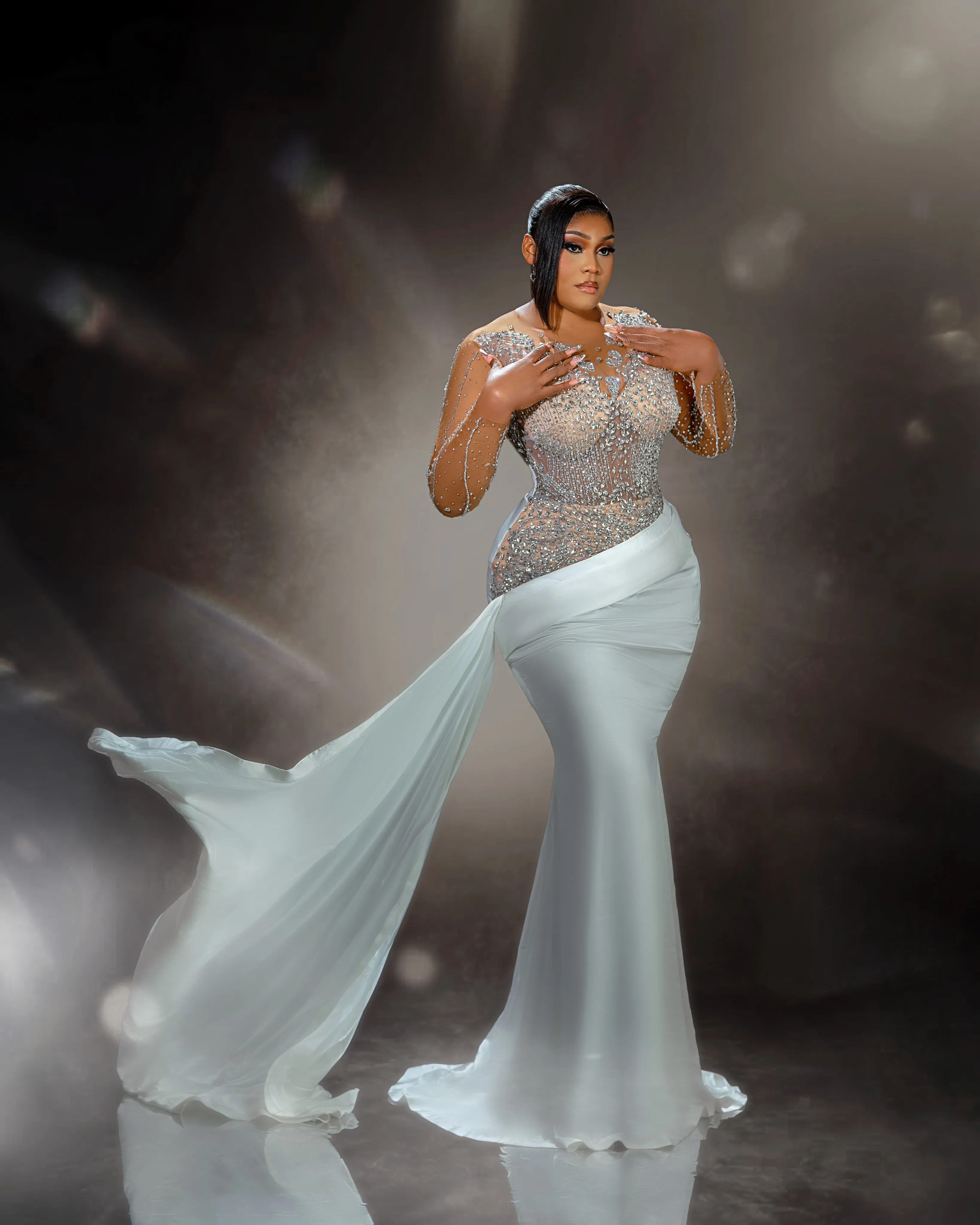 plus white formal dress Size Off Mermaid Prom Feature: Water Repellent