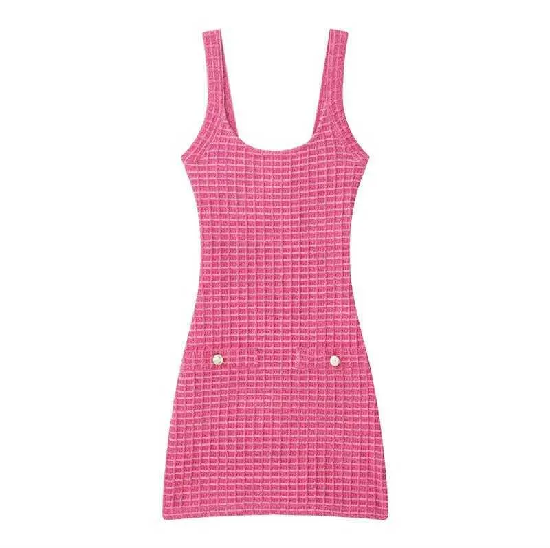 checkerboard knit dress Womens Sleeveless Midi Dress, Pattern, Square Neck, A-Line Silhouette with Pearl Buttons, Casual Wear badeau dress