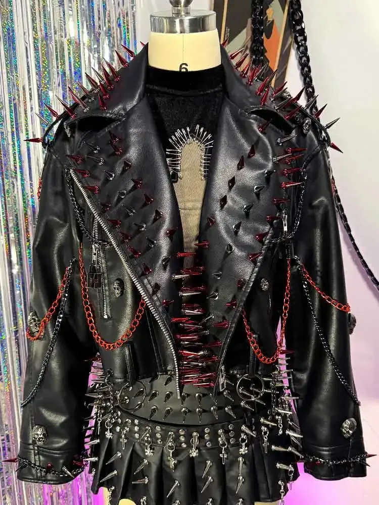 Womens Y2K Goth PU Leather Jacket, Gothic Boho Emo From Keng02