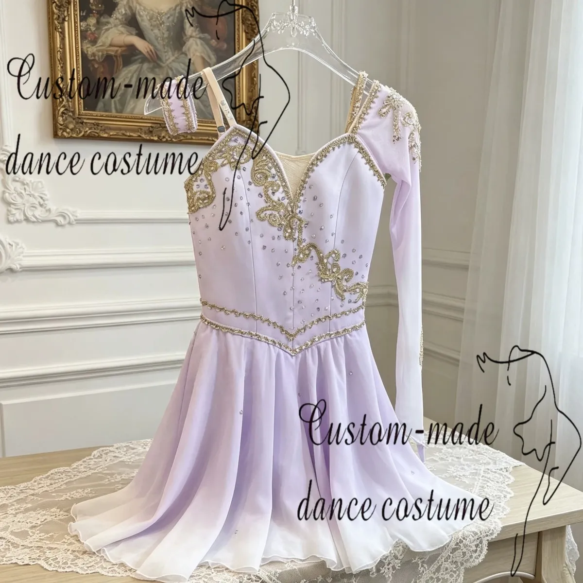Purple Cupid Ballet Performance Dress, Short Chiffon Skirt, International Competition Ballet Costume