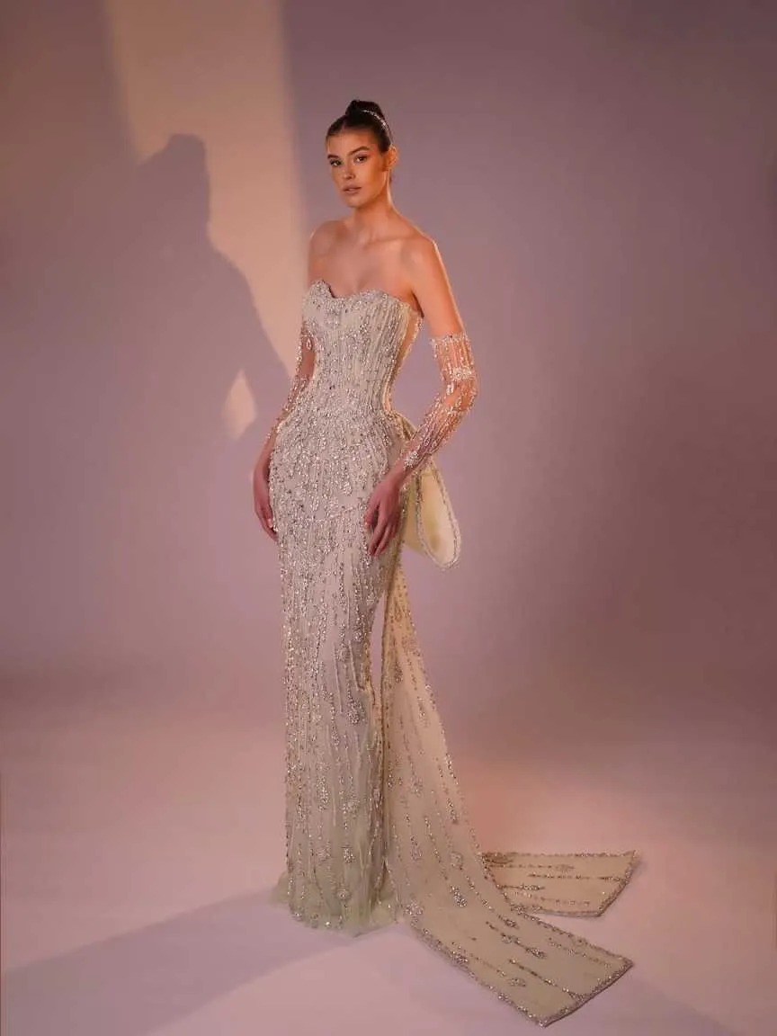 Luxury Strapless Beaded Wedding Dress With Sparkly... From Huifangzou, Rs.30,274.34