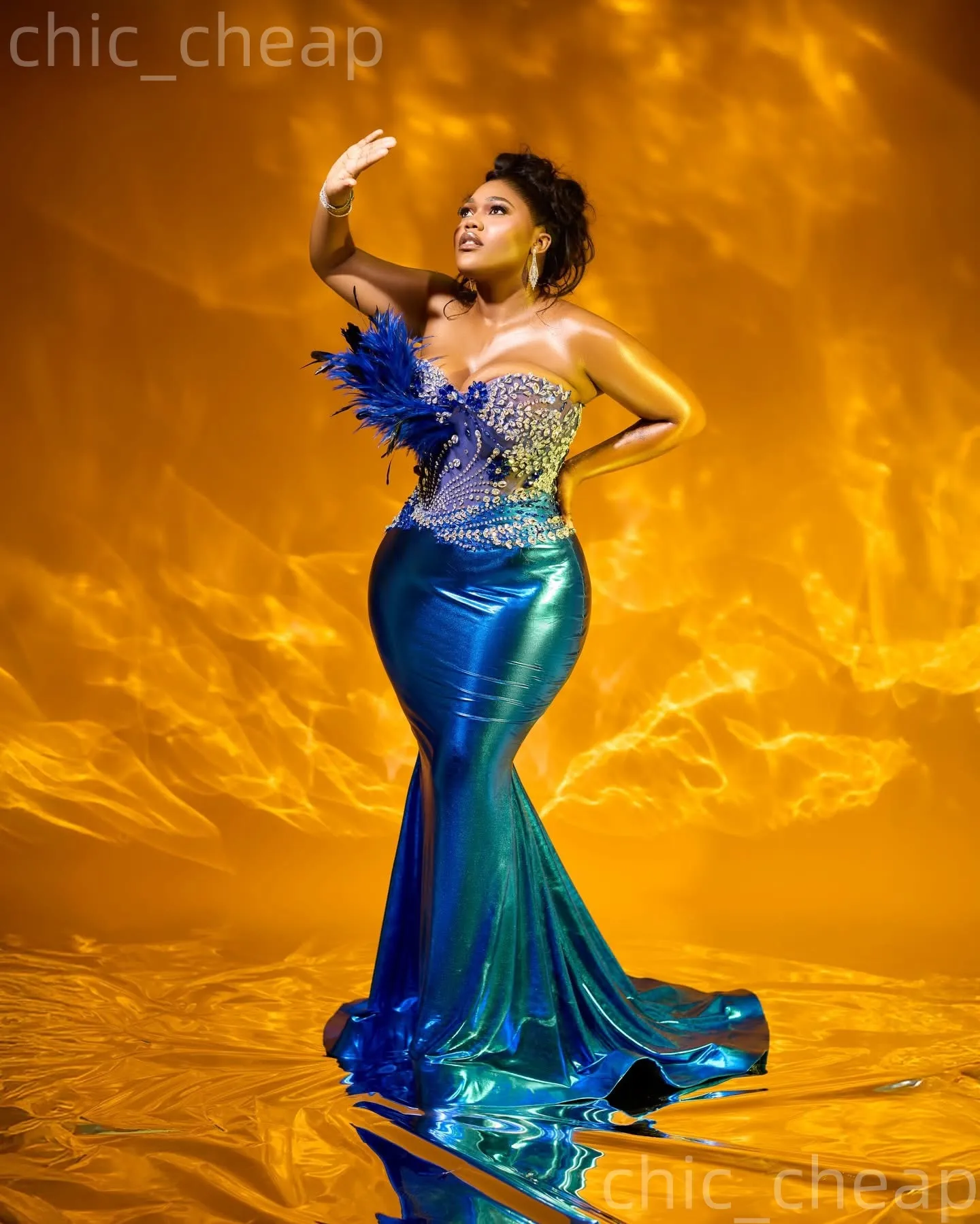 Royal Blue Mermaid Satin Evening Dress, Beaded... From Chic_cheap, Rs.15,512.55