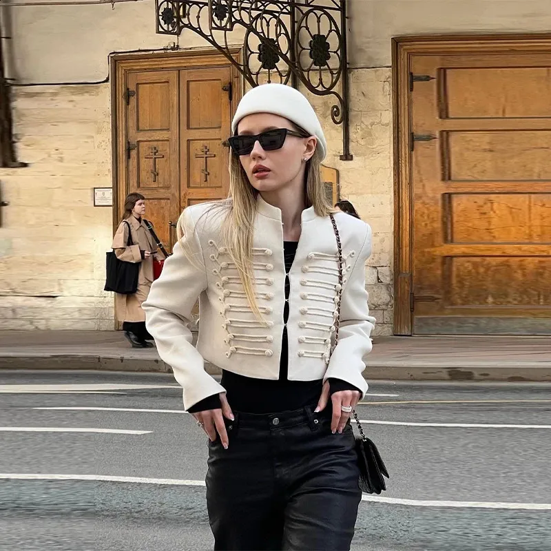 High Street Napoleon Womens White Cropped Jacket From
