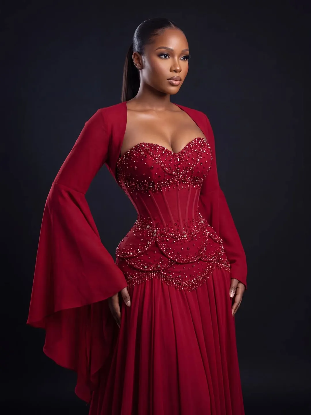 scarlet red formal dress Mermaid Prom Dress, Chiffon Beaded... From Dreamcode, Rs.15,926.68 chiffon midi dress