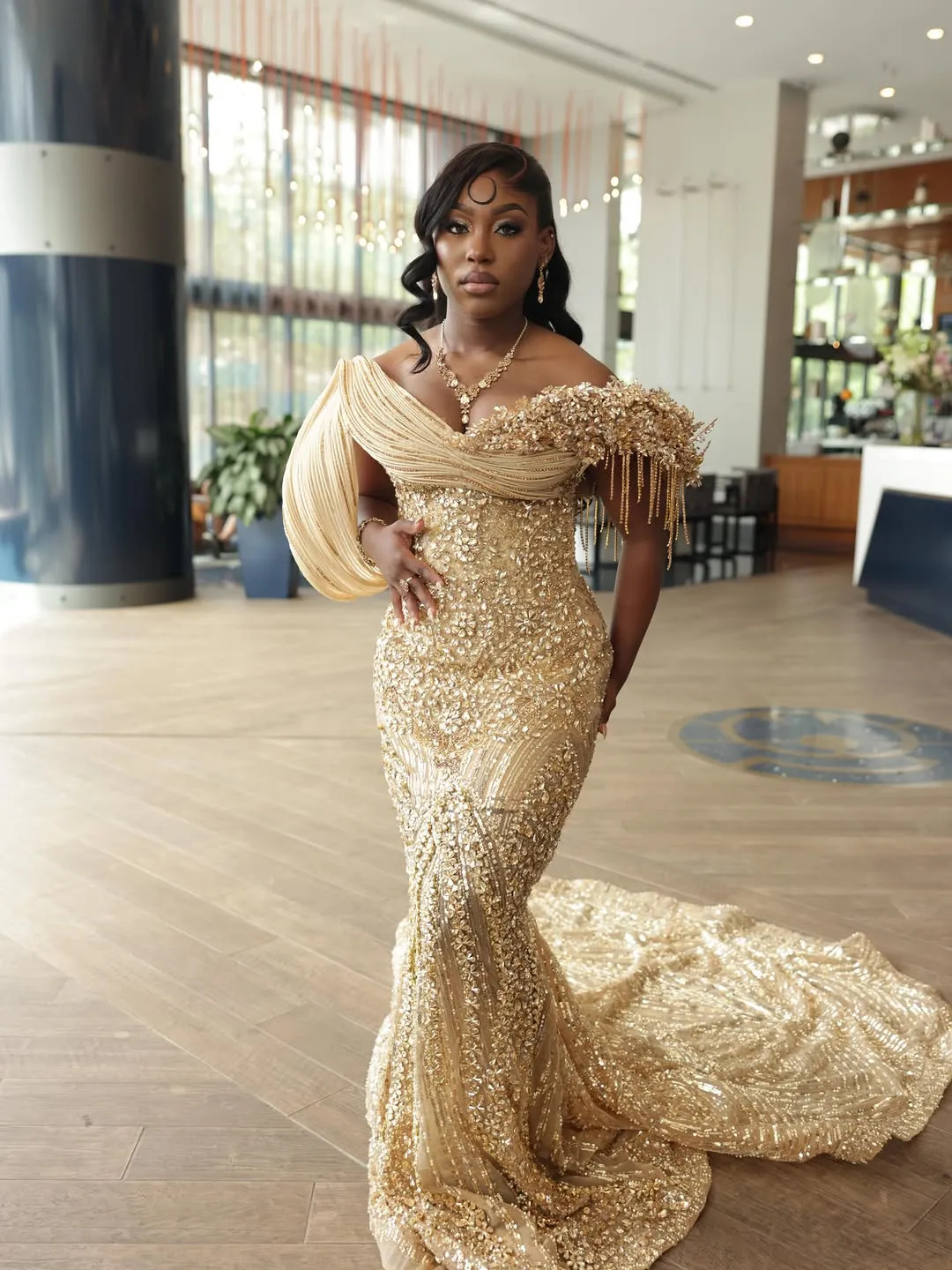 gold off the shoulder mermaid prom dress Luxury Crystal Dress,... From Romanticggowns, Rs.34,261.21 4-6X