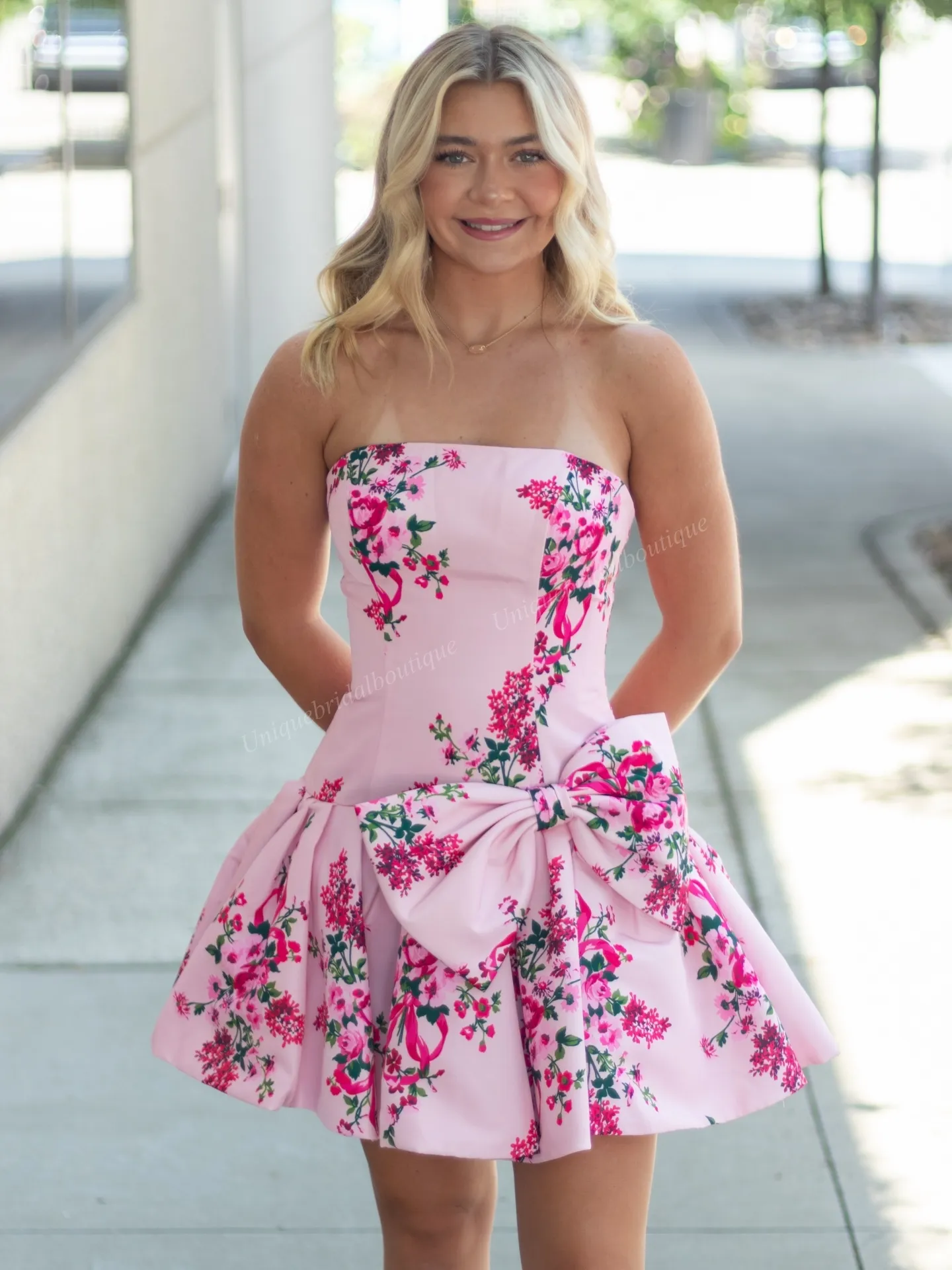 semi formal pink cocktail dress Print Drop Waist Floral With Bow,... From Uniquebridalboutique, Rs.9,496.2 SS25