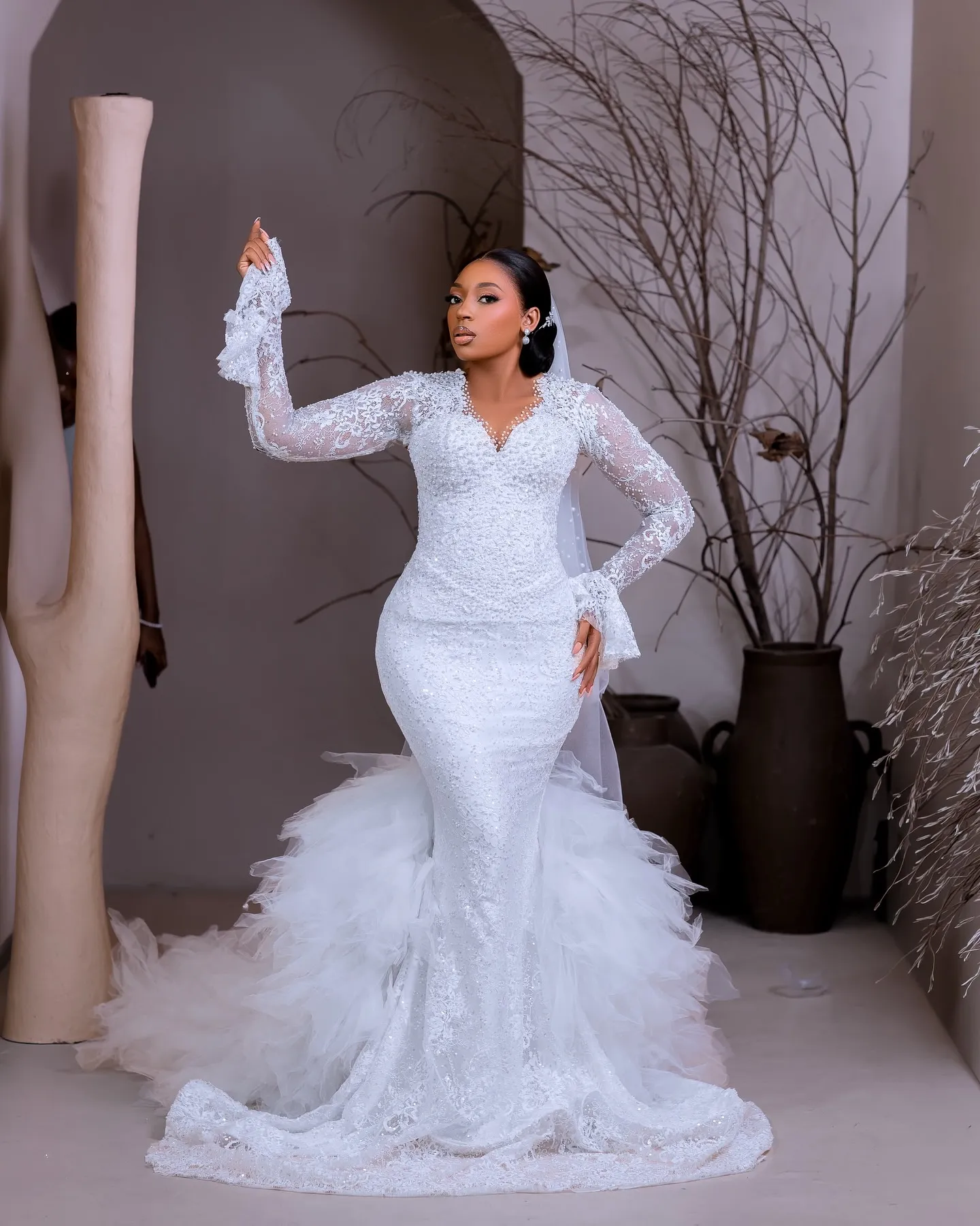 white beaded dress plus size Off Mermaid Wedding for Bride, V-Neck Lace Bridal Gown with Detachable Train, Long Sleeves, Tiered Skirt, Rhinestone polluting earth cosplay store Women's Petite Blue Denim Waist Size:65- 77 cm