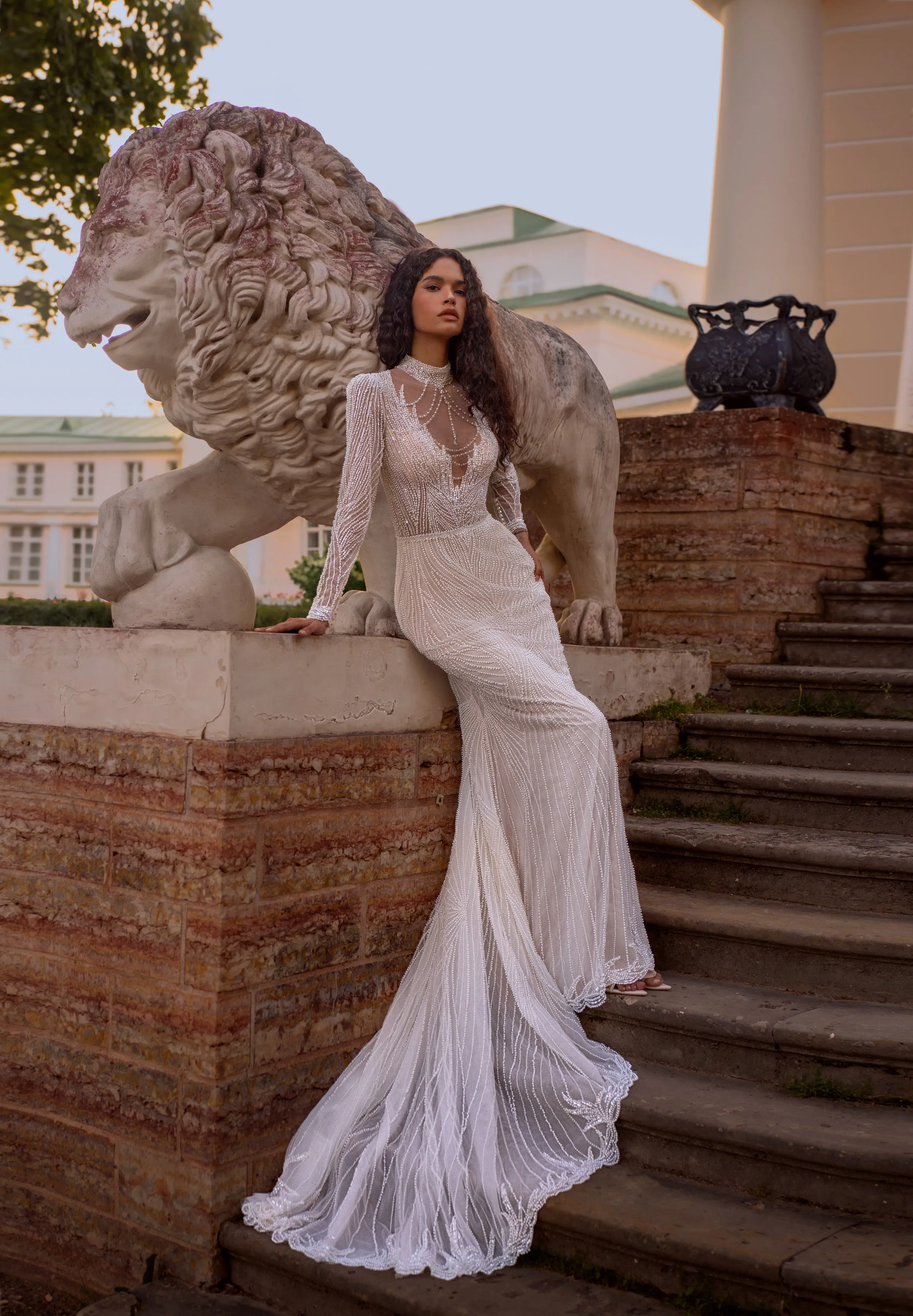 long sleeve beaded mermaid wedding dress Pearl-Beaded Dress, High Neck Bridal Gown, Sparkling Customizable Special Occasion River Island Floral Shirred Size:D1 (8) Veil fairy offering vintage