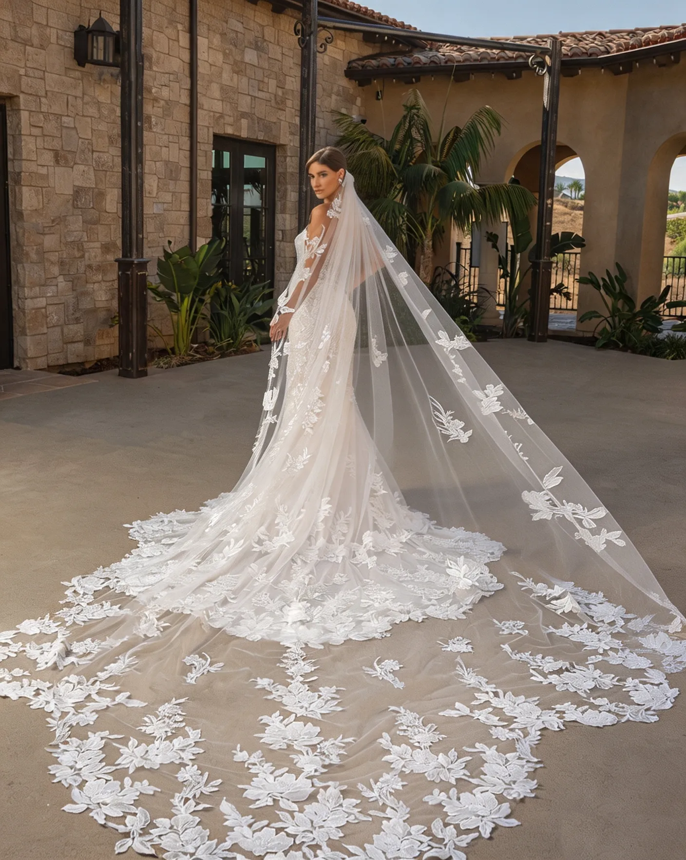 Wedding Dress Ivory Lace Cathedral Wedding Veils Elegant Ivory Lace Cathedral Bridal Veil, 3M Long Wedding