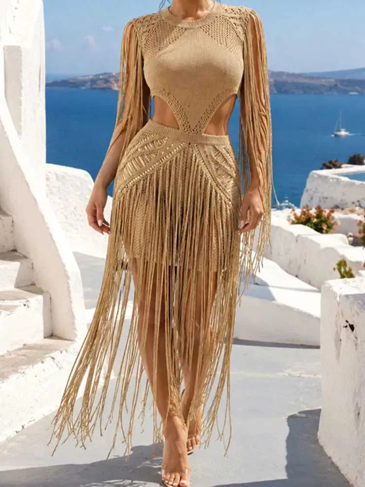Fringe Tassel Knitted Crochet Y2K Bodycon Maxi Dress... From Make08, Rs.1,571.89 In Bulk