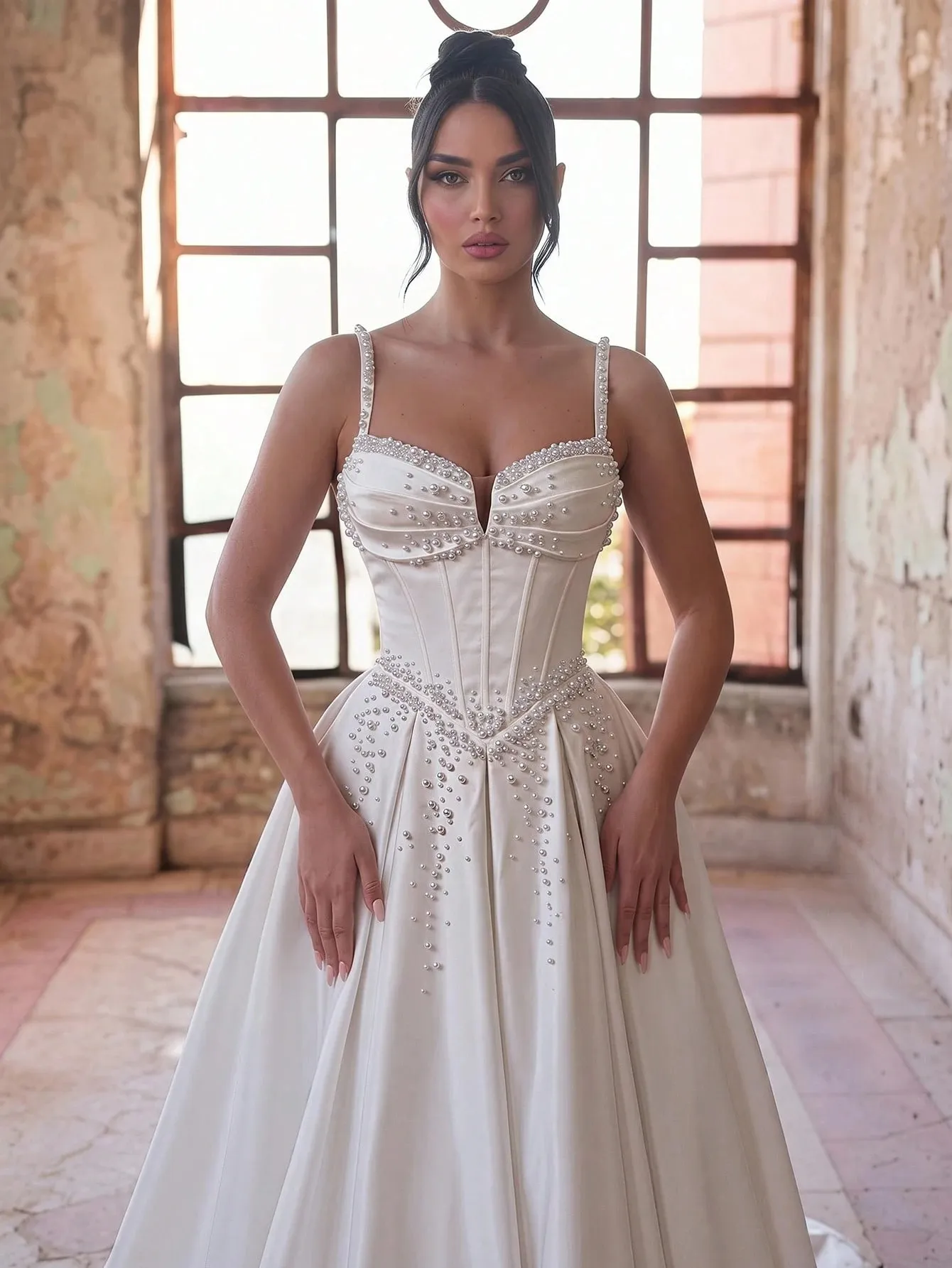 Pearl Accented A Line Wedding Dress, Sleeveless... From Romanticggowns, Rs.19,296.98