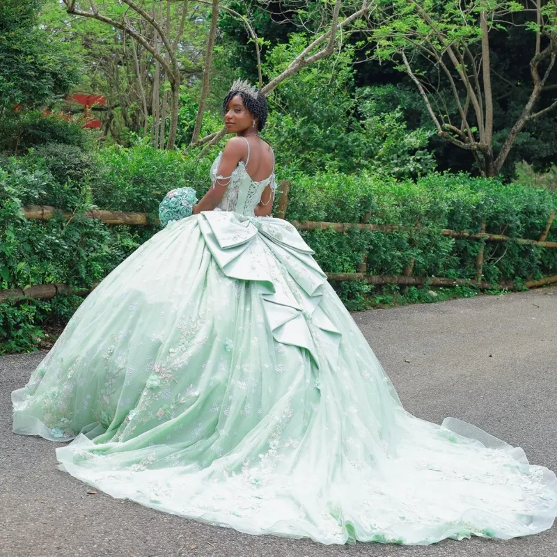 quince dresses light green Quinceanera Dress Off Shoulder Ball... From Zaomeng321, $306.98 pastel green quinceanera dresses