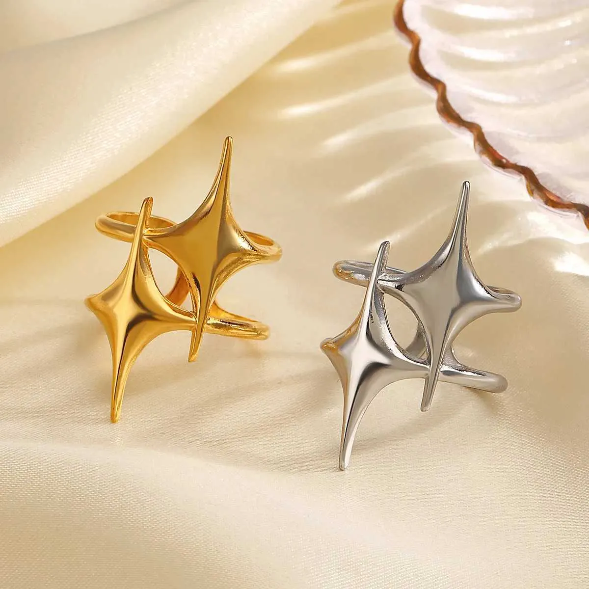 Designer Celestial Star Open Rings Adjustable Gold Silver_voghion.com