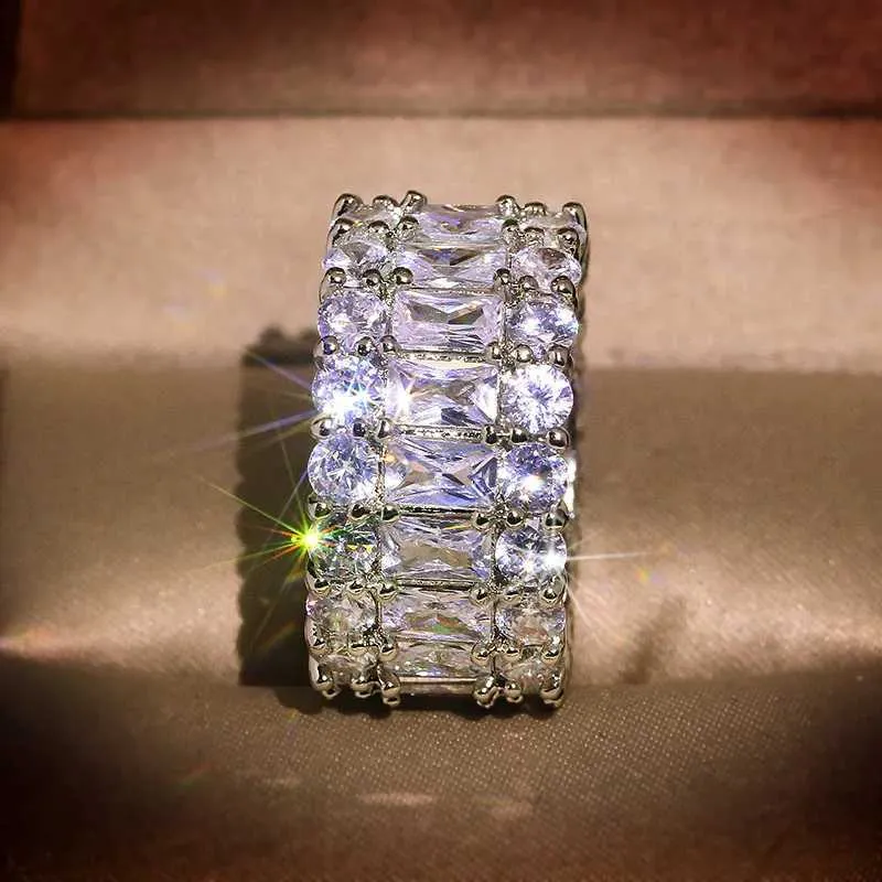 Designer Zircon Silver Ring For Women Three Layer Engagement Ring_voghion.com