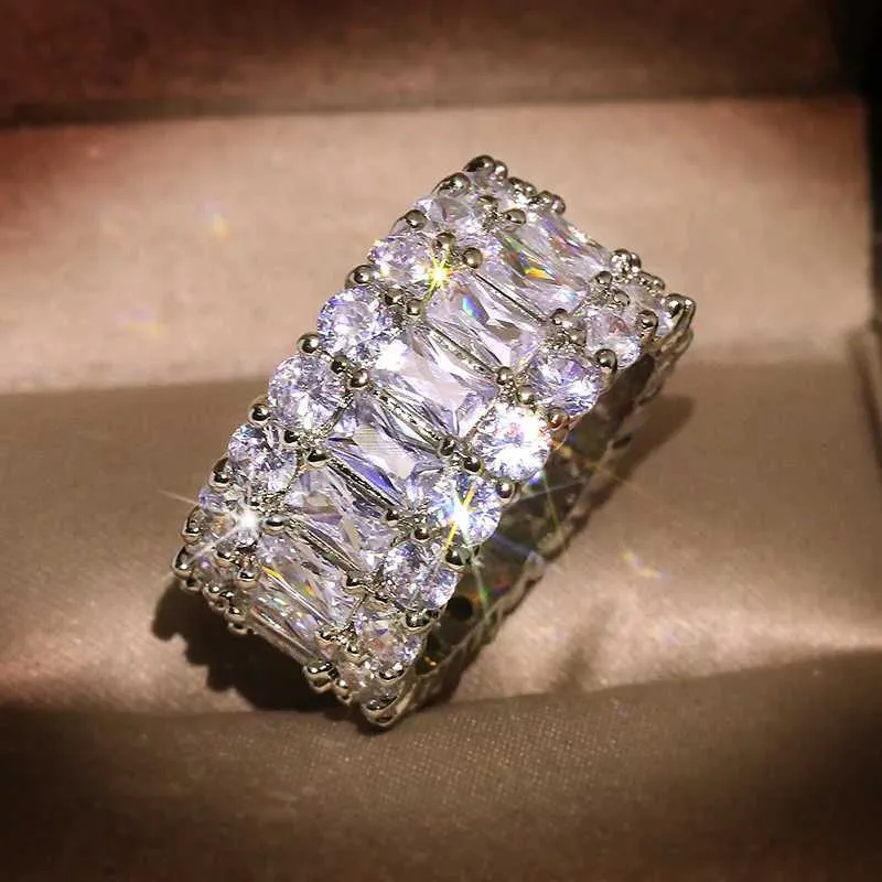 Designer Zircon Silver Ring For Women Three Layer Engagement Ring_voghion.com