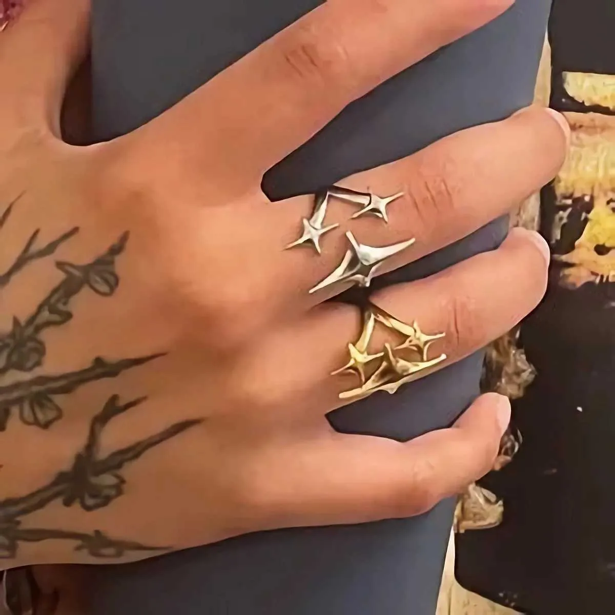 Designer Celestial Star Open Rings Adjustable Gold Silver_voghion.com