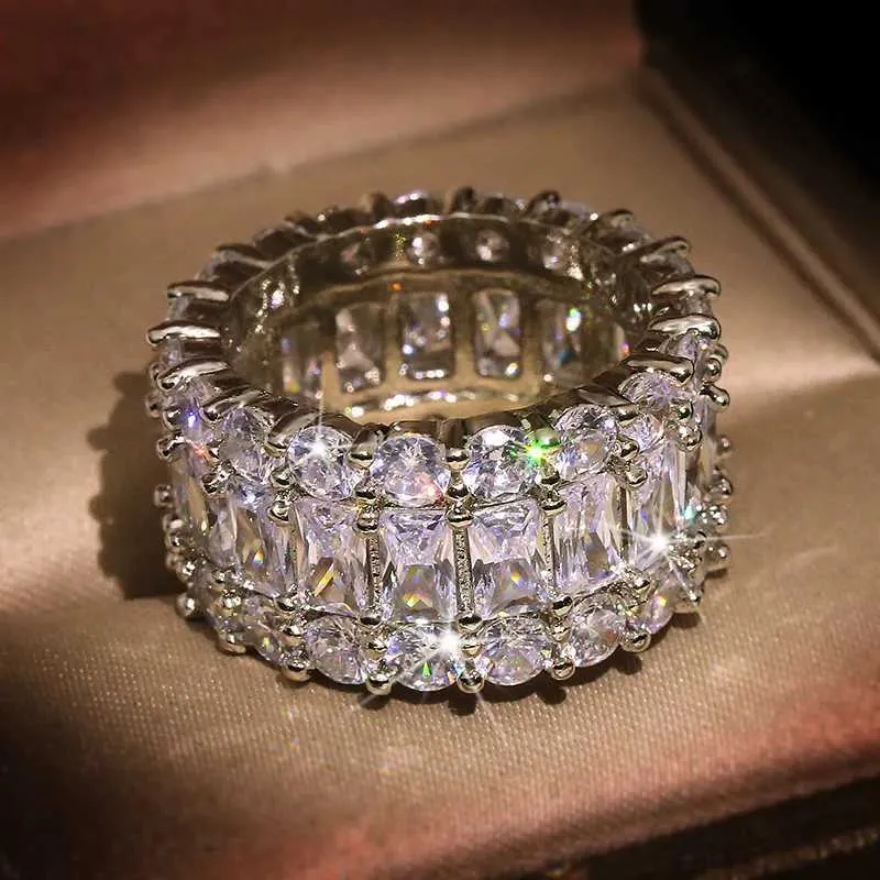 Designer Zircon Silver Ring For Women Three Layer Engagement Ring_voghion.com