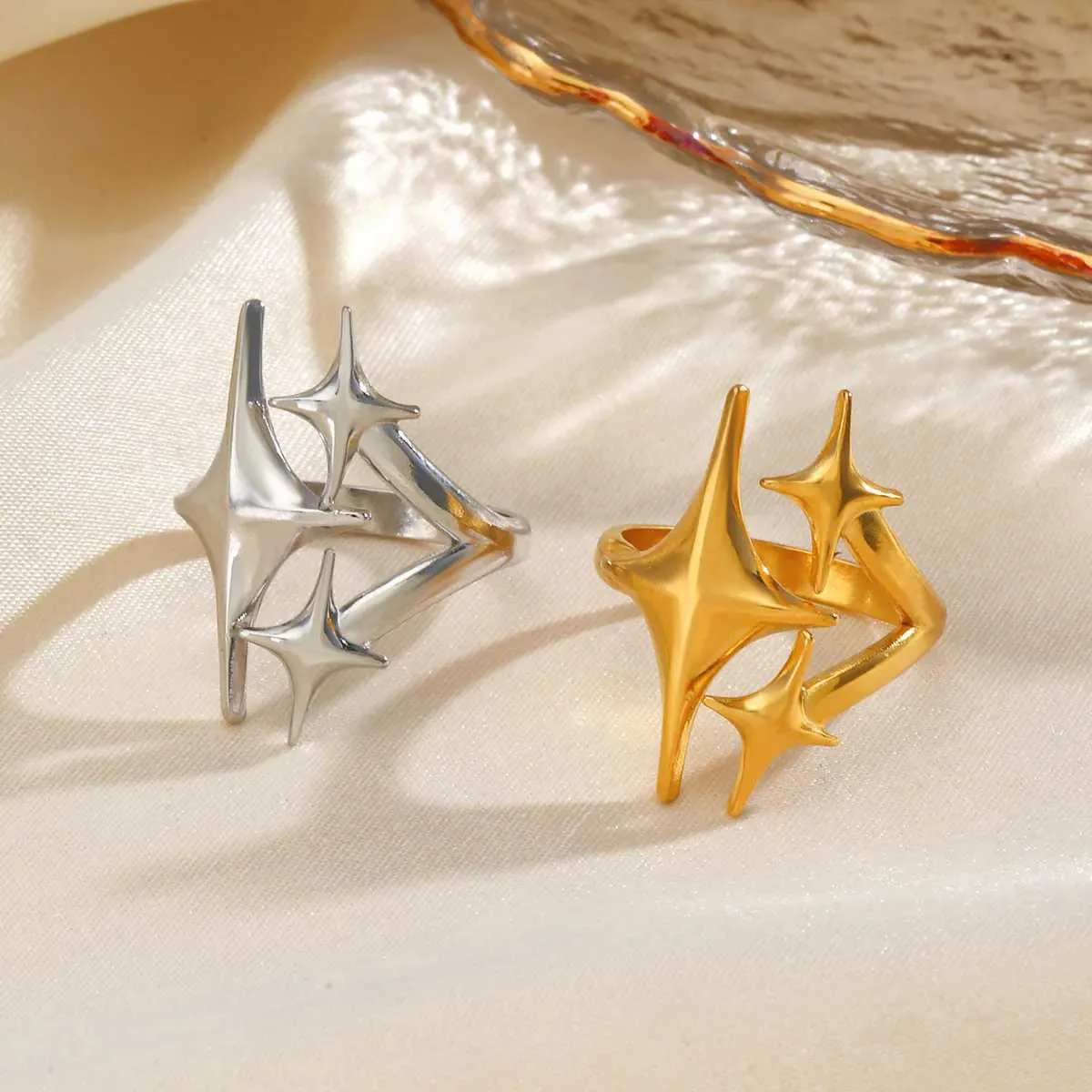 Designer Celestial Star Open Rings Adjustable Gold Silver_voghion.com