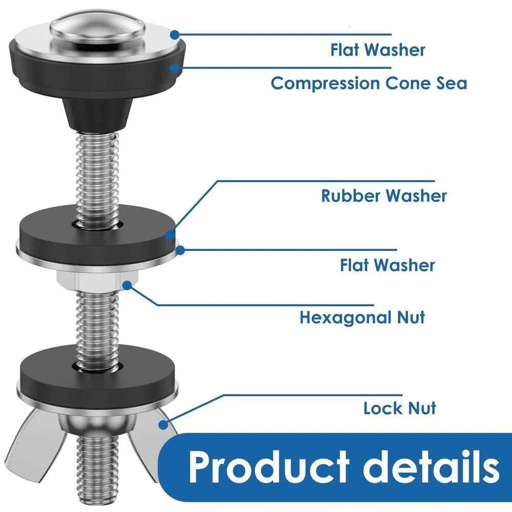4-Pack Toilet Tank To Bowl Bolts Kit – Stainless Steel Extra Long Nuts, Rubber & Metal Washers For Universal Toilet Mounting