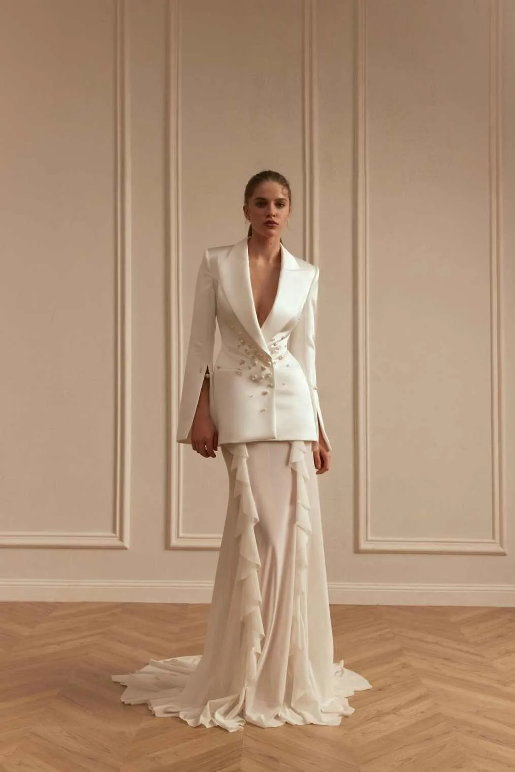 blazer dress with lace skirt boohoo Women's Plus Lace Hem Blazer Dress in White | Size: 24