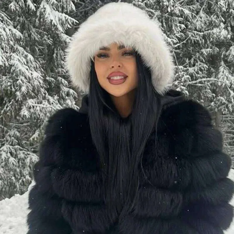 Womens Fuzzy Wide Brim Faux Fur Pink Fur Bucket Hat... From  display picture 2