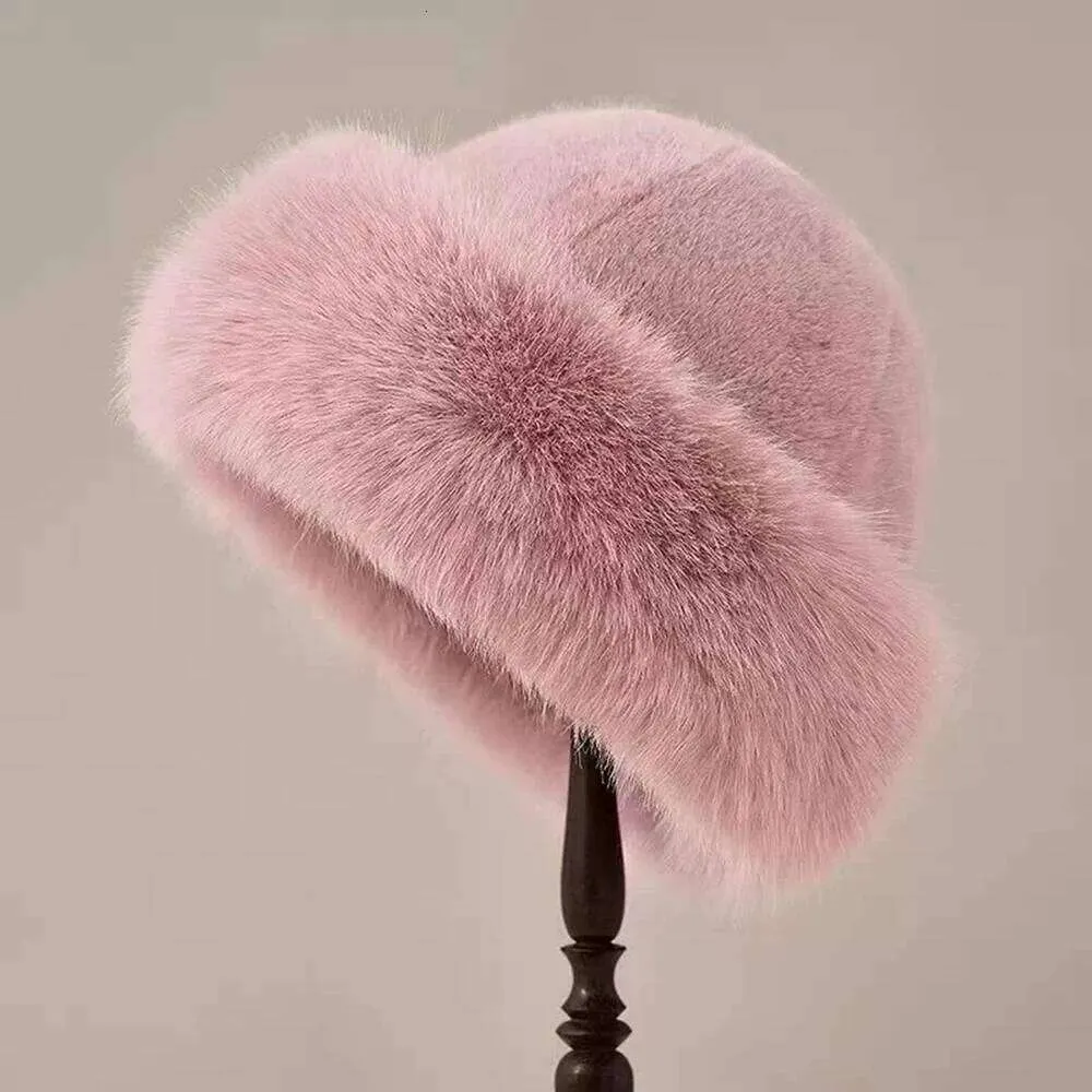 Pink Casual Women\'s Thickened Warm Plush Ear Protection faux fur Bucket Hat Up To $10 Bucket Hats Pink Fuzzy Bucket Hat for Women Faux  main image 3