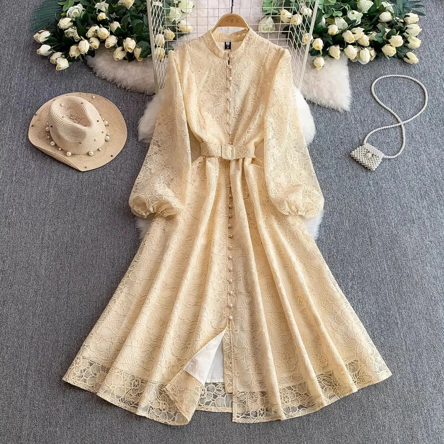 chinese dress ladies Came to Slay Long Sleeve Cream Fur Party Dress XL
