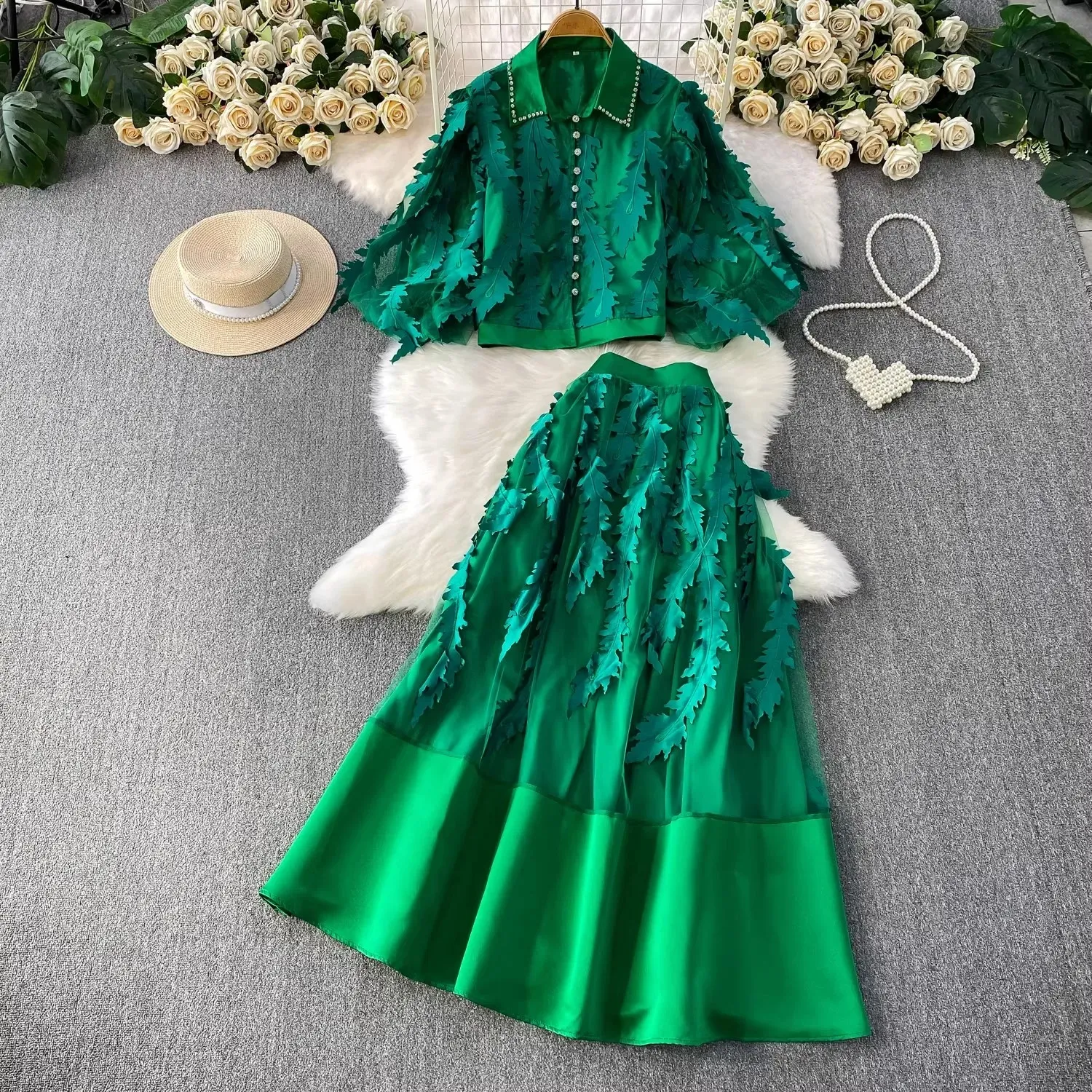Runway Two Piece Dress Set Womens Beaded Lapel... From Xiongstore, $43.22 |  DHgate.Com