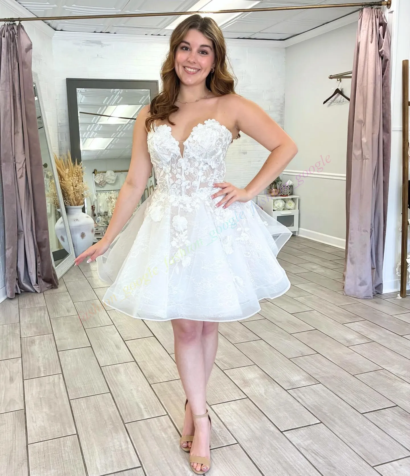 bridal party mini dress Smileven Short Lace Wedding Dresses for Bride 2025 Beach Strapless 3D  Flower Tight Tulle Applique Corset Boho Mini Bridal Gowns with Detachable  Sleeve White US0 at Amazon Women's Clothing store