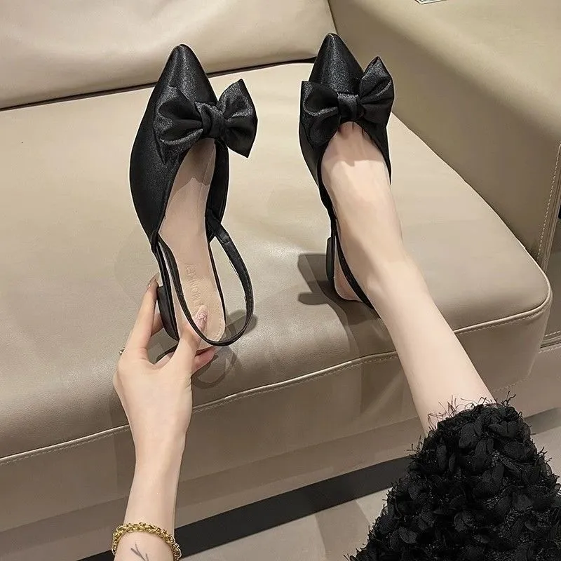 Damen Slingback Ballerinas Mit Schleife Und Spitzer Zehenform_voghion.com