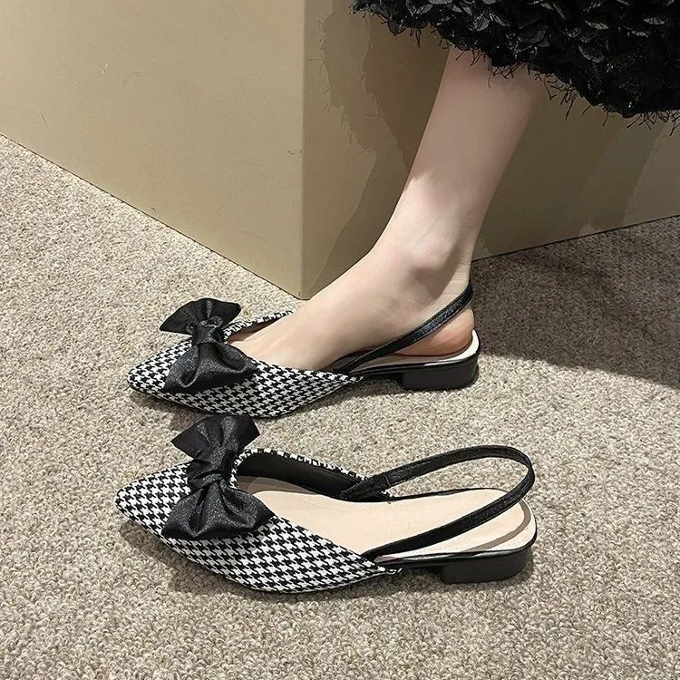 Damen Slingback Ballerinas Mit Schleife Und Spitzer Zehenform_voghion.com