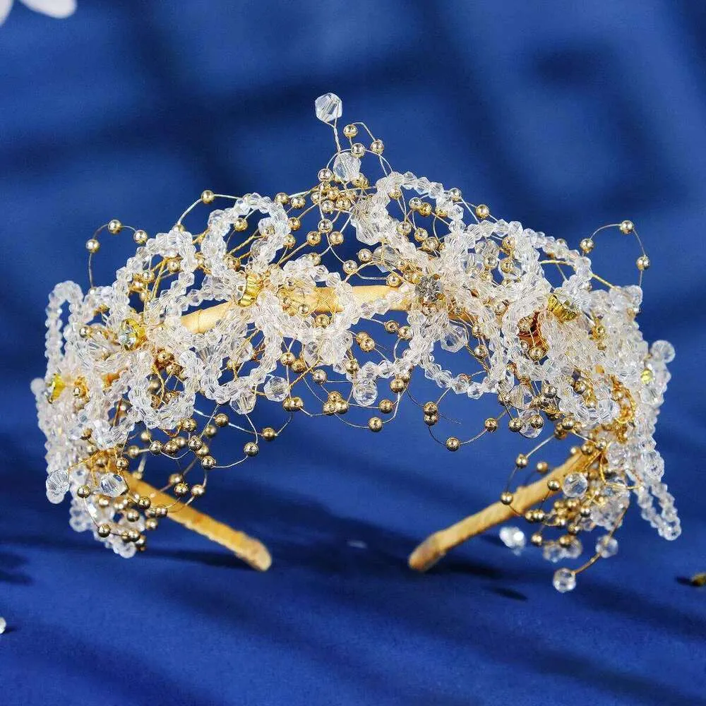 Romantic Gold Crystal Gold Flower Tiara With Floral... From  display picture 2