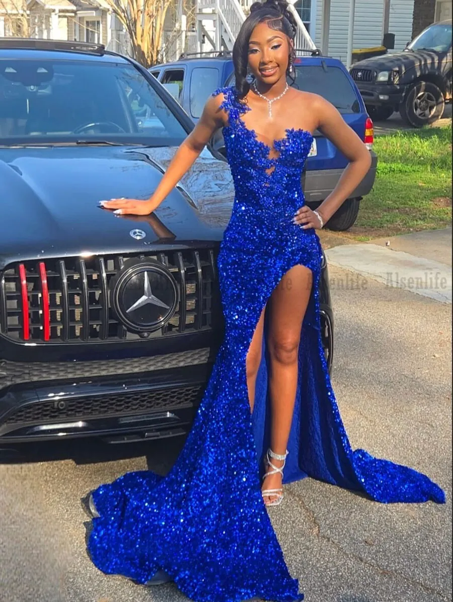 blue sequin mermaid prom dress Royal With Slit Long... From Alsenlife, Rs.11,929.06 baby blue corset prom dress