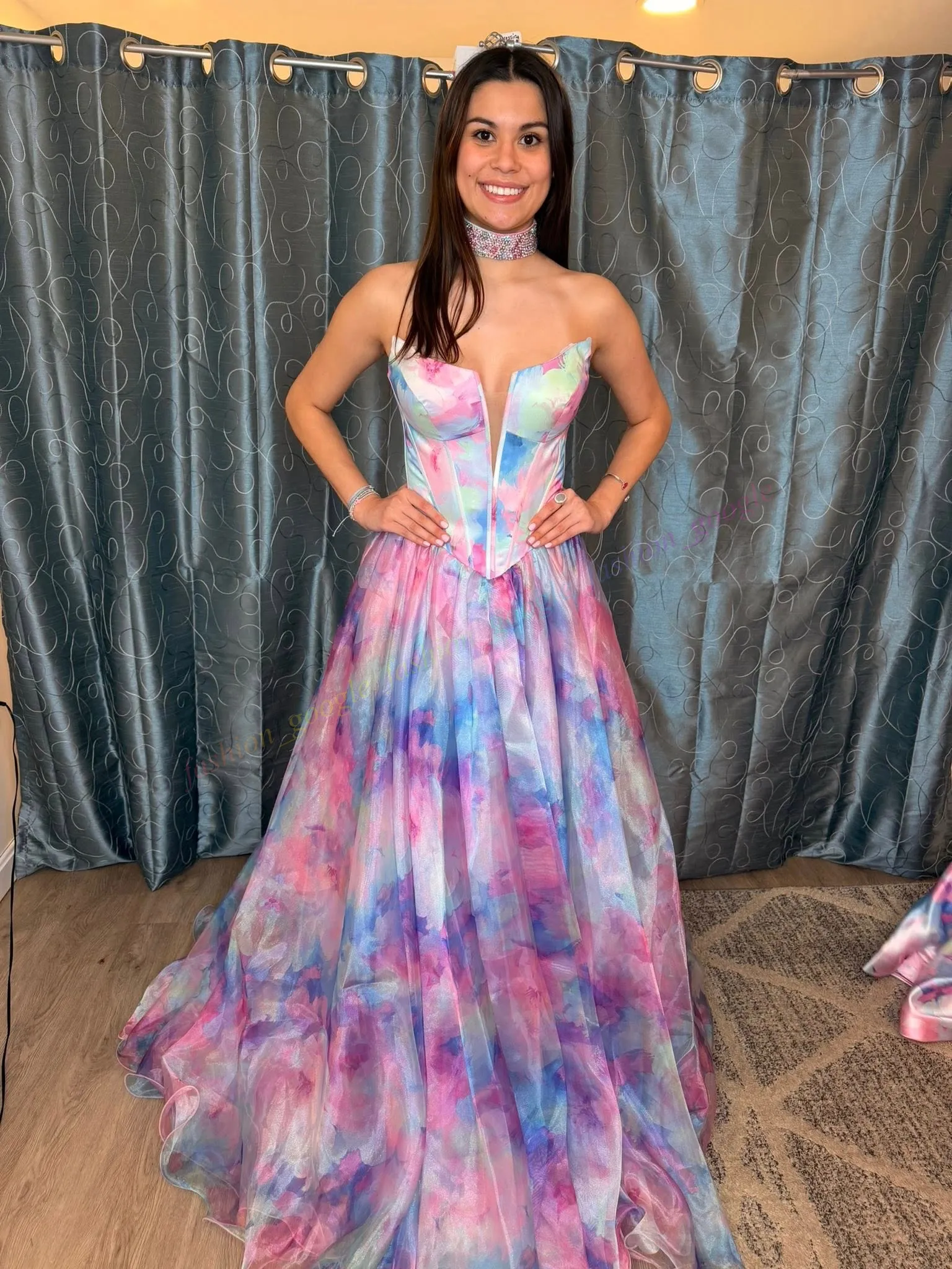 Watercolor-Style Print Prom Dress Pink Multi Elegant Long Formal Evening  Pageant Showstopper Gala Red Carpet Runway Gown Celebrity Celebration Drama  ...