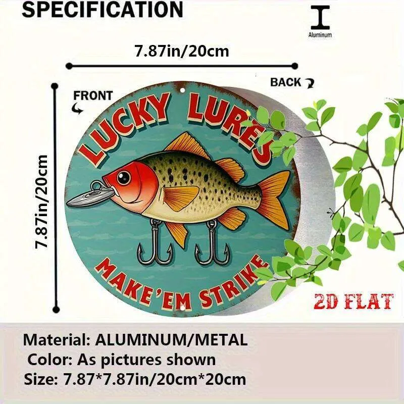 Vintage Fishing Lure Metal Sign Heavy-Duty Aluminum Tin Poster with Plated  Brass Finish 26 in