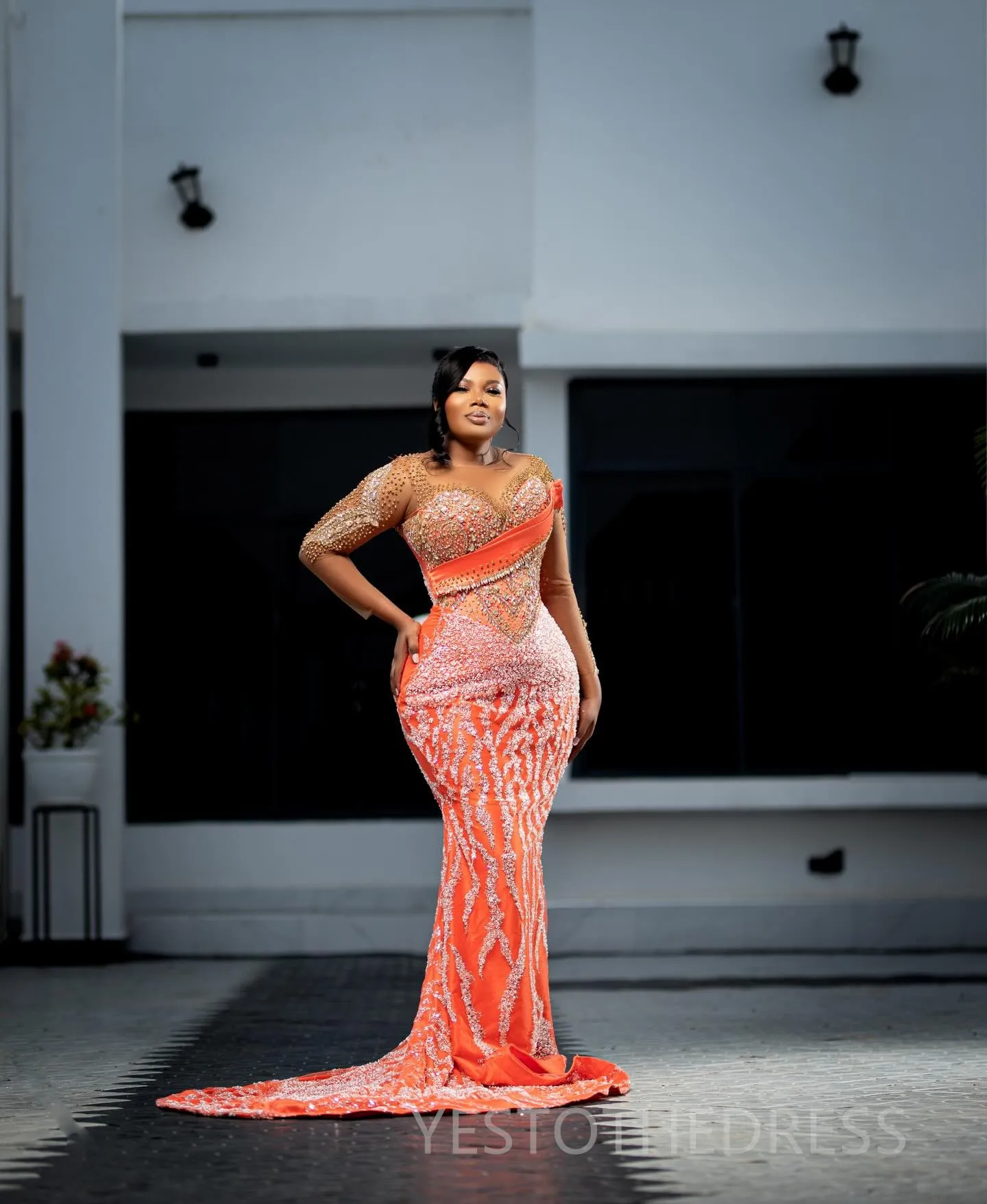 knee length dresses for ladies Luxury Pearls Lace Black Girls Birthday Dress Aso Ebi Sexy High Slit B –  mermelo main image 1