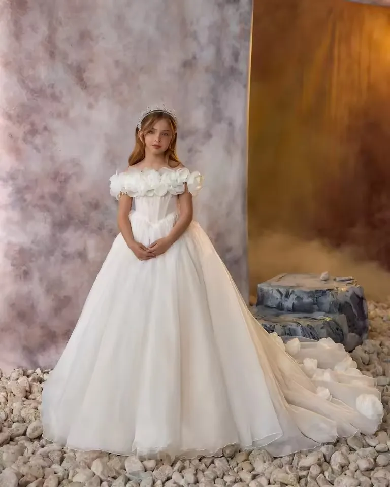 fairy flower girl dresses 2019 Fairy-Inspired little flowers Communion wear with Embroidered Floral Design, Sweep Train, and Long Sleeves