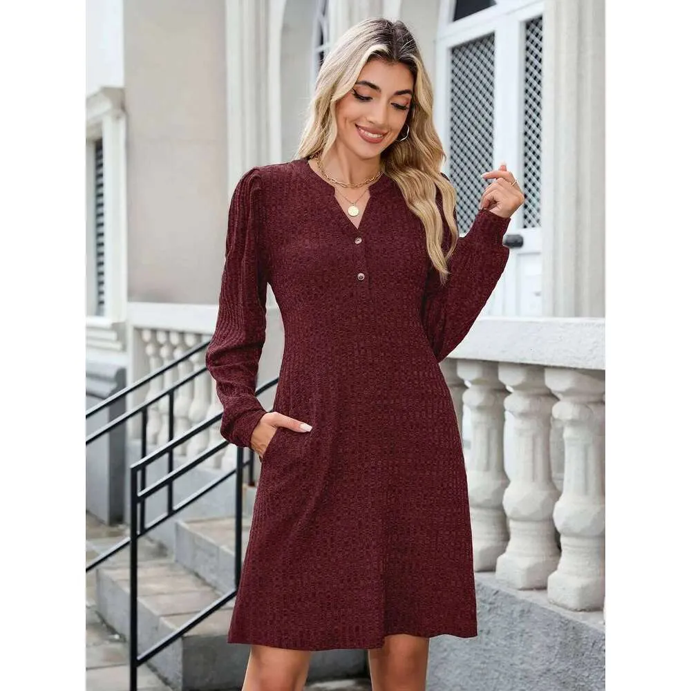 women's casual fall dresses 2024 Womens Summer V neck Dot Puff Sleeve Dress at Amazon Clothing store Long Sleeve Color:Red Silver Uniform Guide - Enterprise V-neck Dress