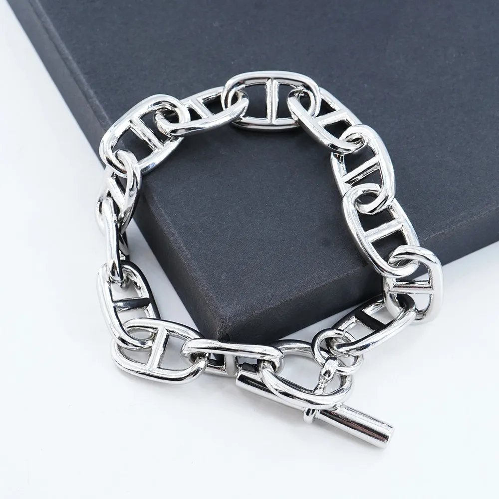 Pig Nose Alloy Vintage Heavy-Duty OT Clasp Bracelet with Sterling