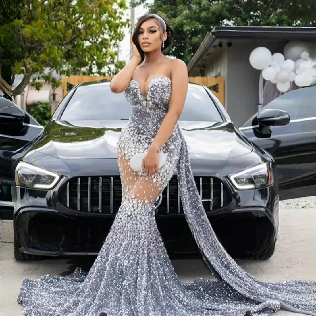 2025 Shiny Aso Ebi Mermaid Prom Dress Scoop Neckline Long Sleeve Beaded  Lace Evening Gown from Dhgate Prom Dresses - price 253.13