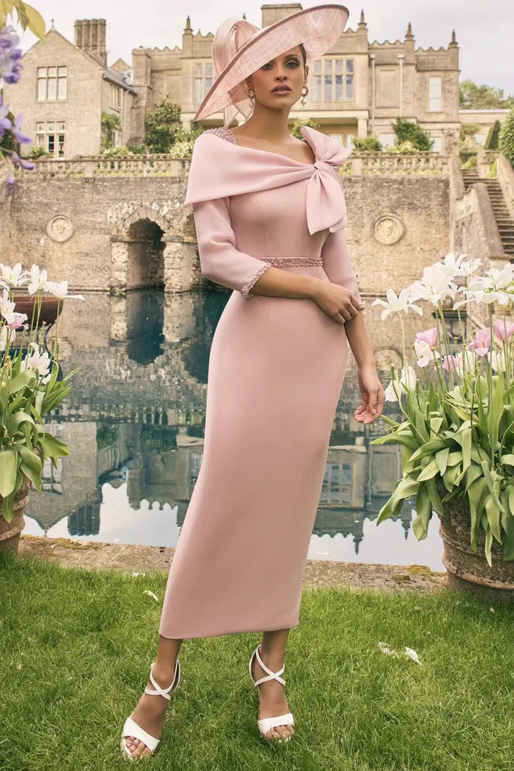 mother of the bride dusty pink dress Leely Women Dusty Rose Flowy Chiffon Maxi Mother of the Bride Dress Sheath V-Neck Wedding Guest Dress