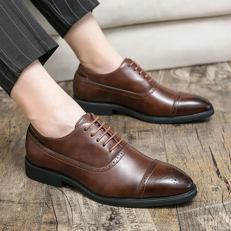 Classic Brown Leather Brogue Oxford Shoes For Formal Events_voghion.com