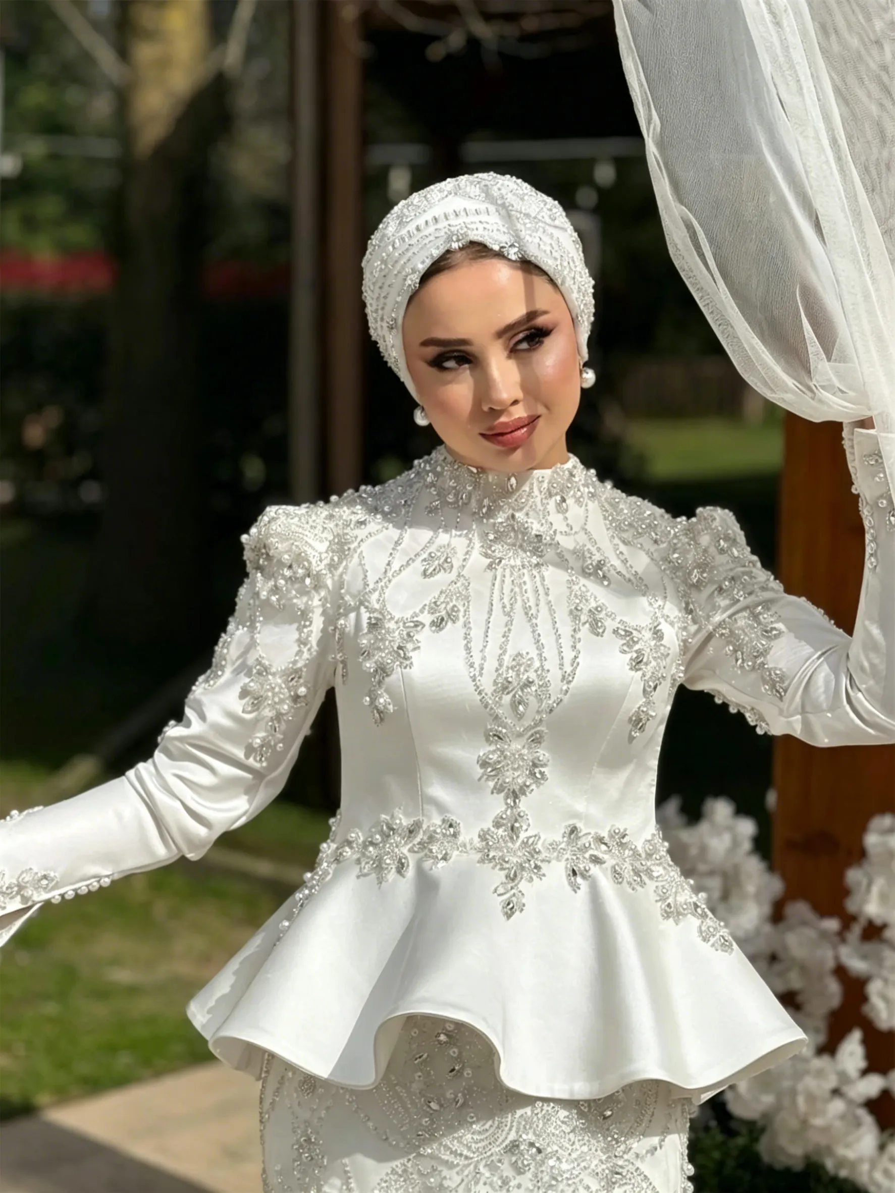 engagement dresses muslim Customizable White Mermaid Muslim Bride Dress... From Huifangzou, Rs.25,281.94 Full Wedding Dress Fabric Length:38