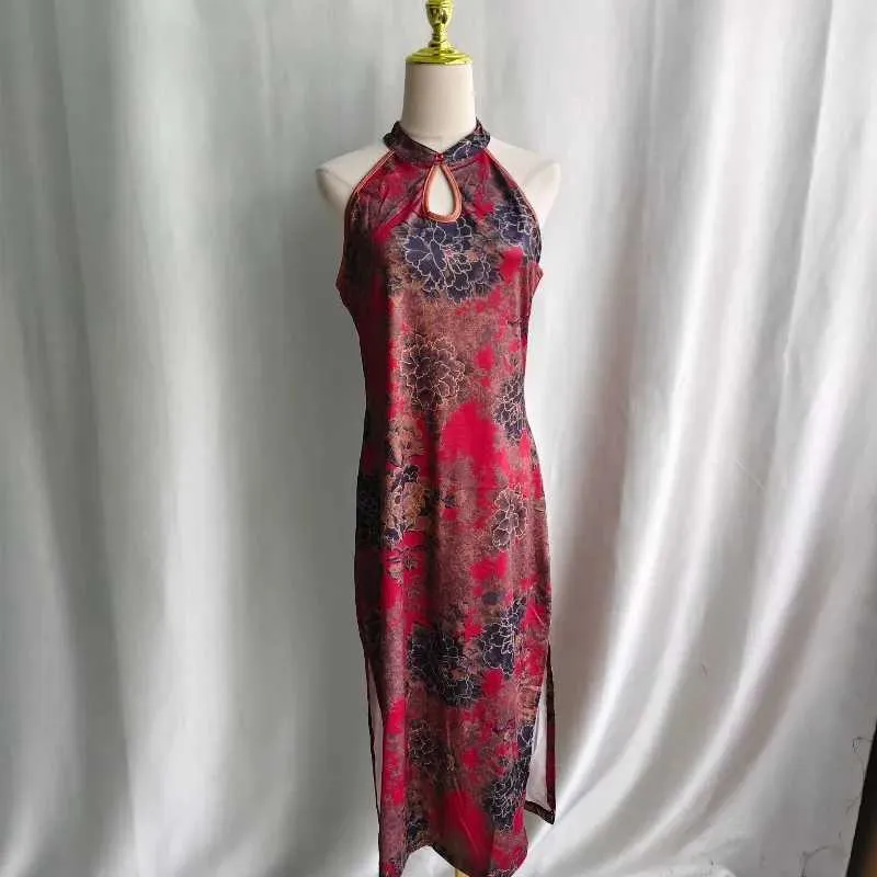 chinese cocktail dresses EastFlair Women's Floral Print Cheongsam Mini Dress,Purple And Yellow Chinese Style Oriental Dress,Summer Elegent Luxury Wedding Guest Dresses For Parties