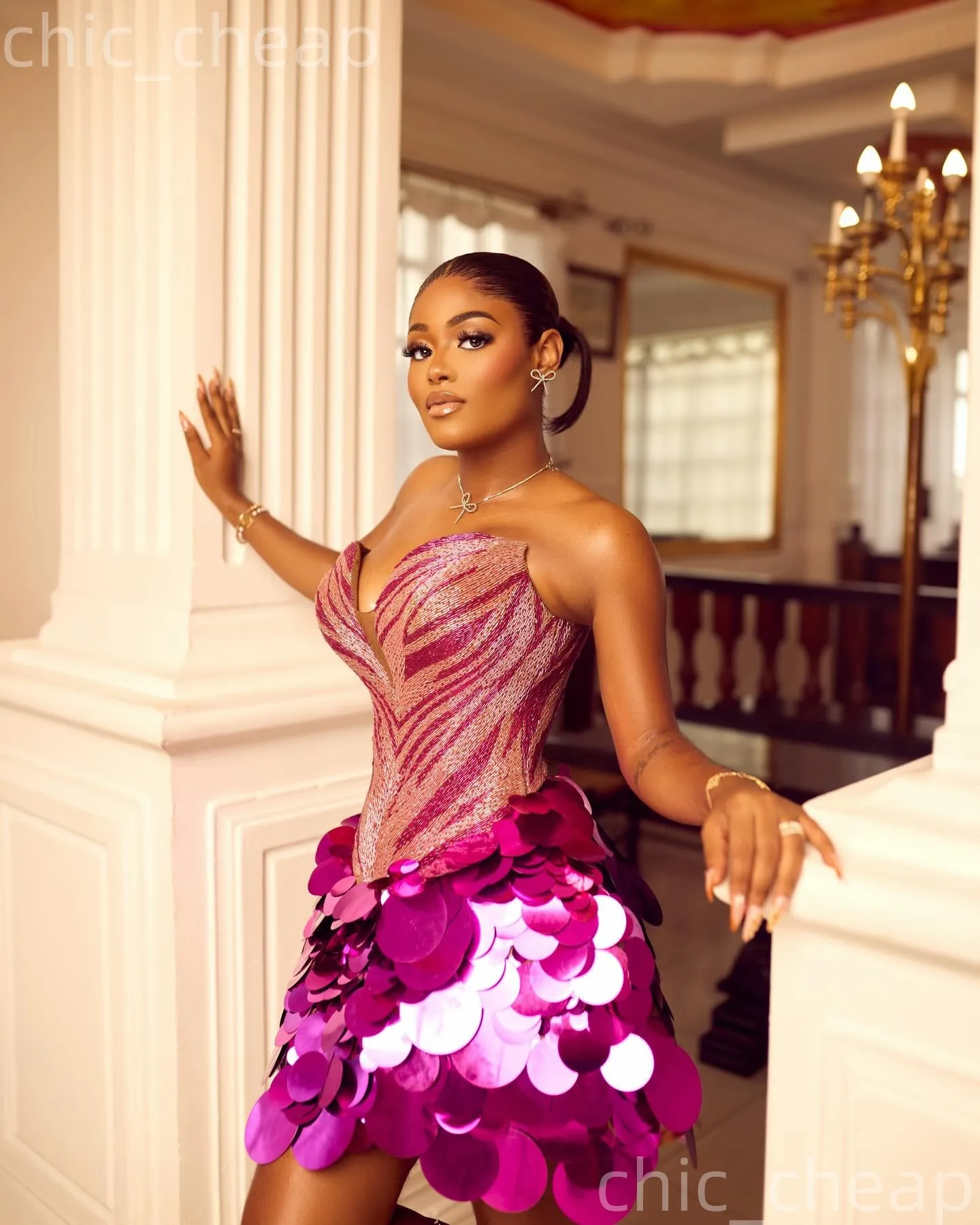 pink a line cocktail dress Fuchsia Beaded Sequin Sequin Cocktail... From Chic_cheap, Rs.26,939.42 Pink midi dress