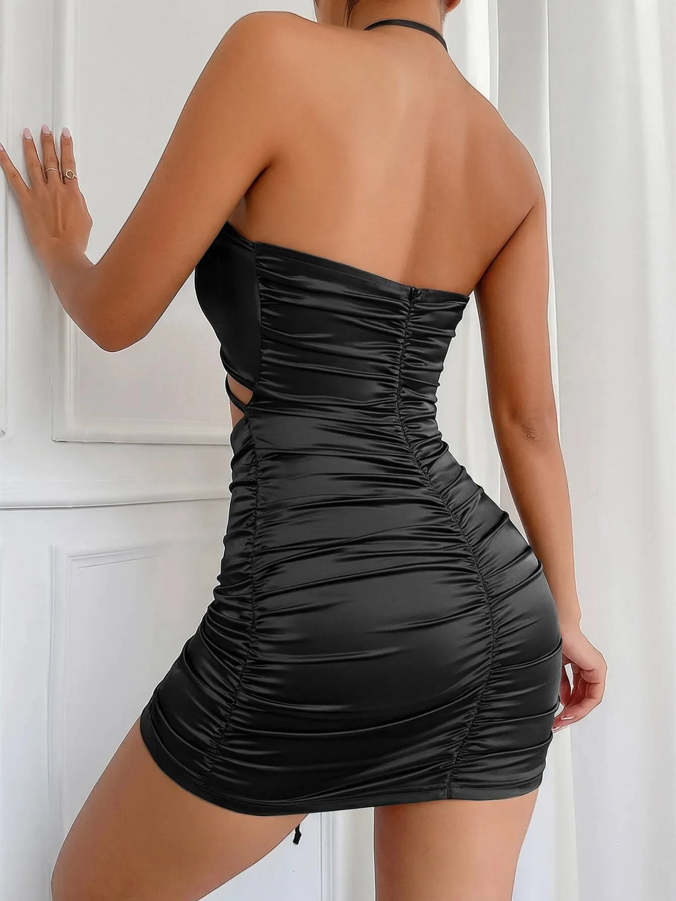 Black Satin Sleeveless Off Shoulder Bodycon Dress ... From Dongdumaoyi, Rs.2,891.72