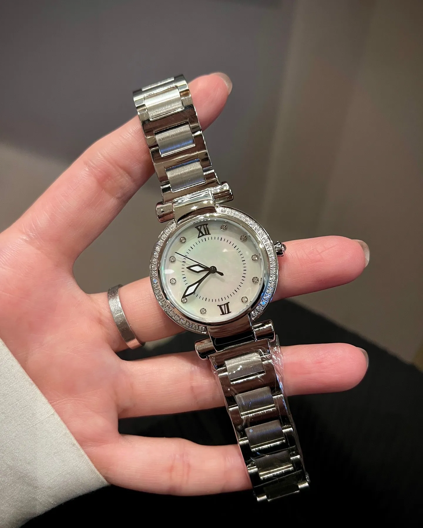 Women\'s Analog Stainless Steel Quartz Wrist Watch with Mother-of-Pearl Dial Ladies Movado Watch Mother of Pearl Dial 0.50 TW Diamond  main image 2