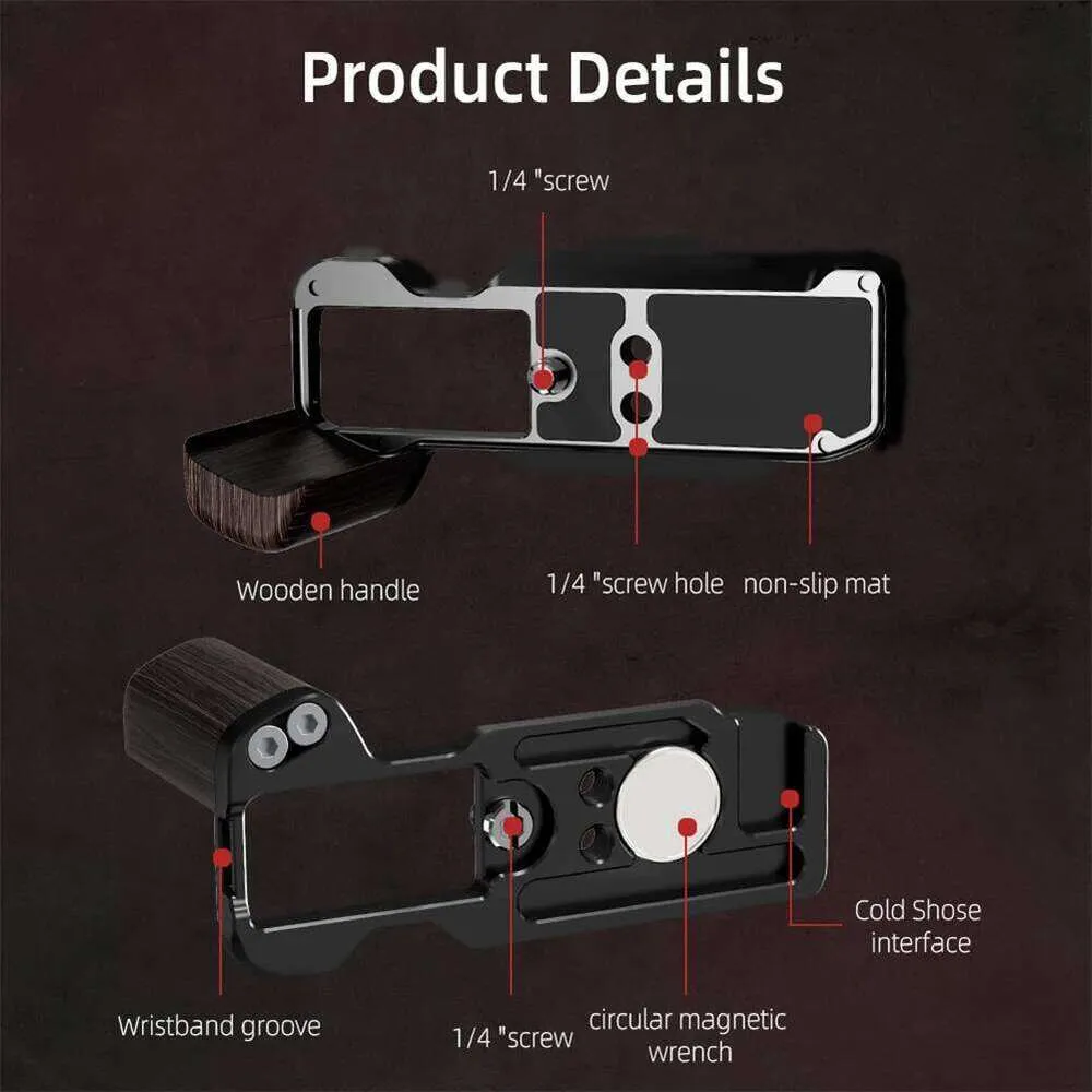 Wooden Hand Grip Handle With Aluminum Base And Camera From