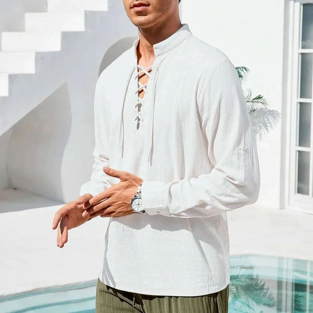 gothic white dress shirt men Wholesale Vintage Style Mens Linen Button Down Shirt... From Dh1100285003, $31.79 PinPlus Color:Steel Blue Champagne Gold Beaded Gown: Omtech neck ruffle collar