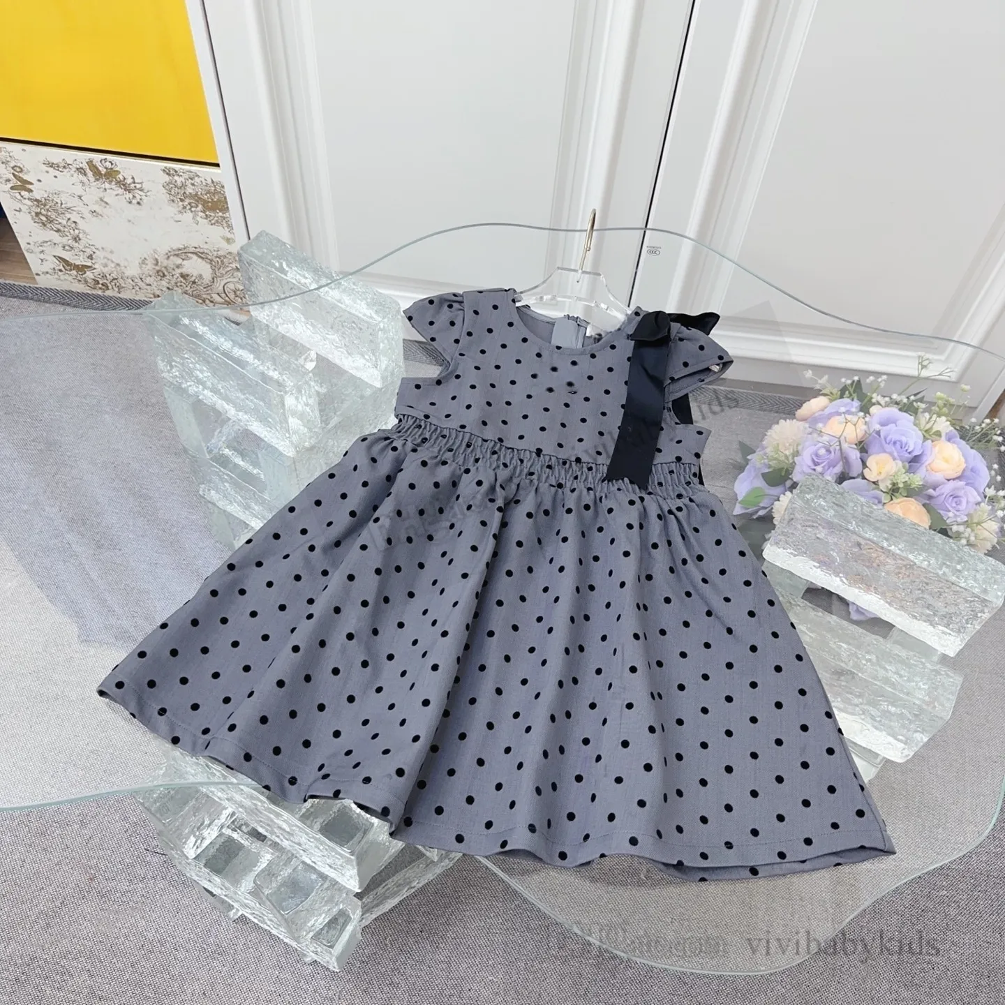 Designer Girls Polka Dots Dresses Kids Bow Short... From Vivibabykids, Rs.3,707.26
